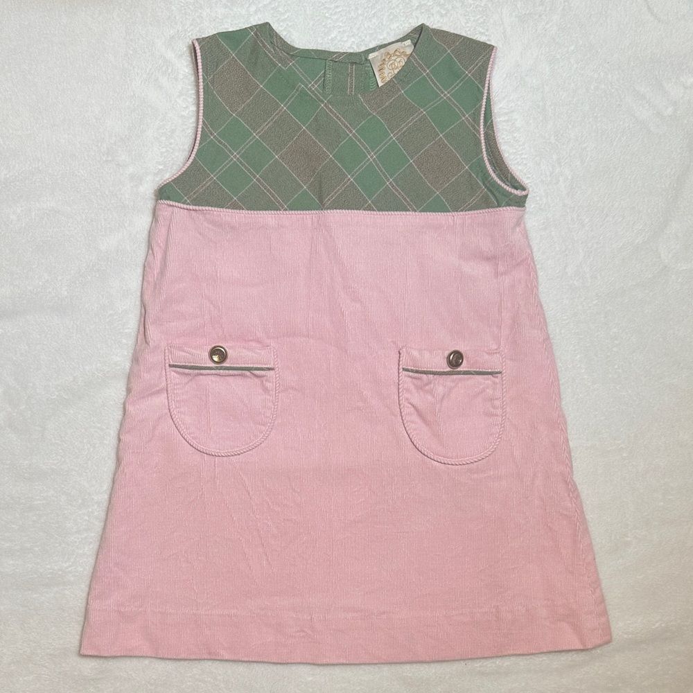 EUC The Beaufort Bonnet Co. pink & green plaid cord bottom jumper size 6